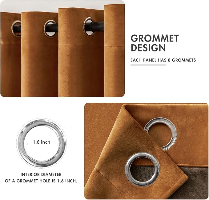 MIULEE Velvet Curtains Gold Brown Elegant Long Grommet Curtains Black Out - Image 2