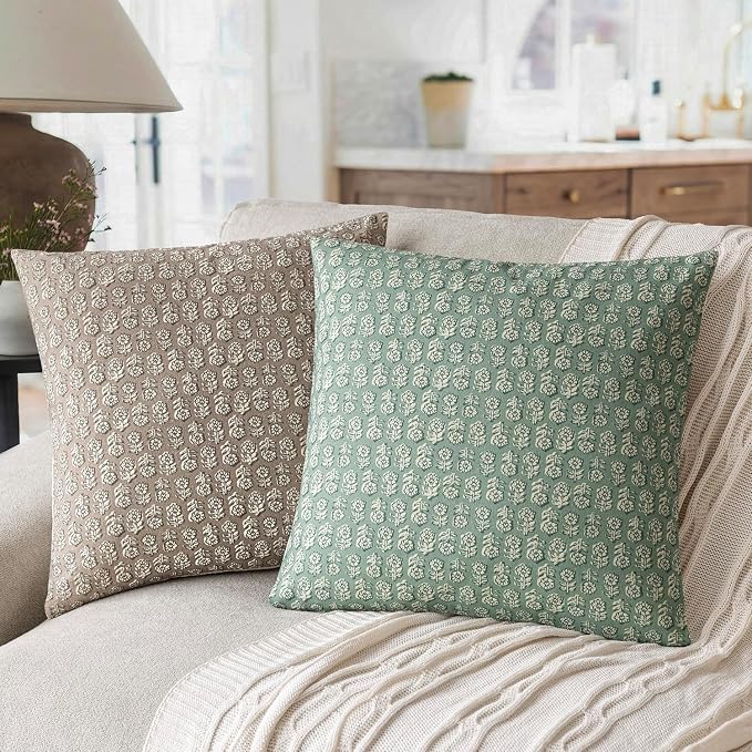 Foindtower Set of 2 Decorative Neutral Floral Print Throw Pillow Covers Vintage - Image 4