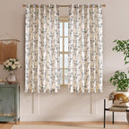 Lazzzy Farmhouse Linen Curtains Black Floral Curtains 63 Inch Length Back Tab - Image 2