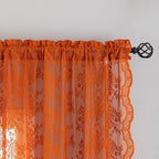 YJ YANJUN Vintage Lace Curtains 102 Inches Long-Rust Retro Floral Burnt Orange - Image 3