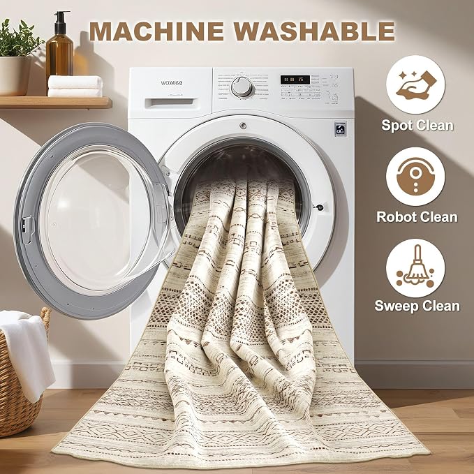 Nakagishi 7x10 Area Rug Living Room: Washable Boho Large Neutral Modern Soft - Image 2