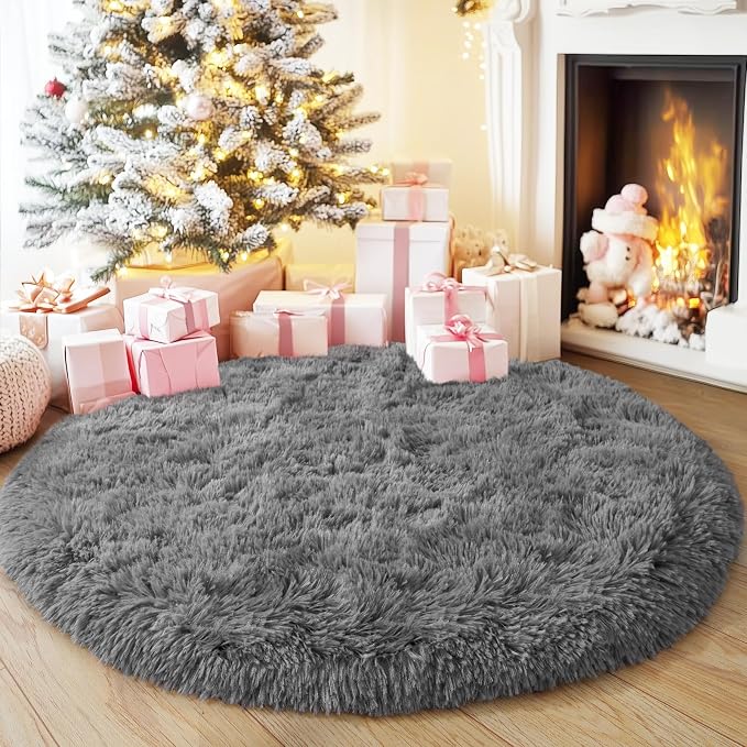 3'x3' Grey Round Rug for Bedroom, Ultra Soft Fluffy Circle Rug for Kids Girls - Image 7