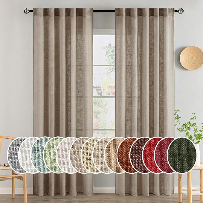 MIULEE Taupe Grey Linen Curtains 84 Inch Length 2 Panels by MIULEE