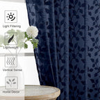 Chyhomenyc Navy Blue Sheer Curtains 30 Inch Length, Light Filtering Leaf Tufted - Image 6
