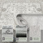 Grey White Area Rugs 10x14 Living Room, Non Slip Machine Washable Floral Rugs - Image 4