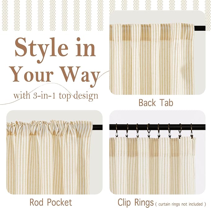 RYB HOME Kitchen Striped Curtains - Image 3