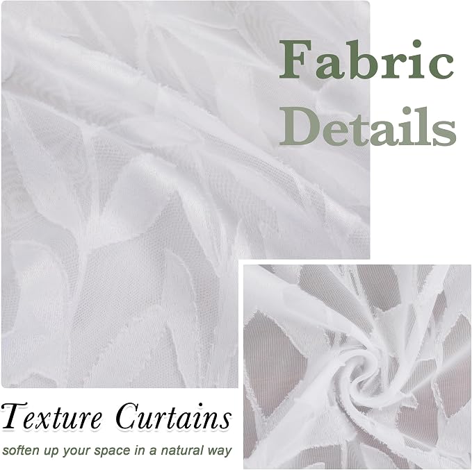 Lecloud Leia White Sheer Curtains 54 Inch Length 2 Panels, Voile Light - Image 4