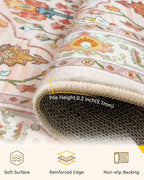 Area Rugs 8'x10' Washable Non-Slip, Floral Vintage Distress Print Pattern - Image 4