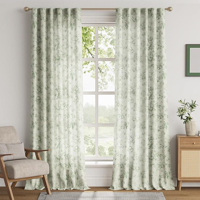 jinchan Linen Floral Curtains for Living Room 96 Inch Long Sage Green Printed - Image 2