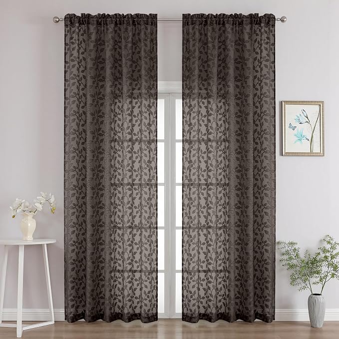 Chyhomenyc Chocolate Sheer Curtains 96 Inch Length 2 Panels Set, Light by Chyhomenyc