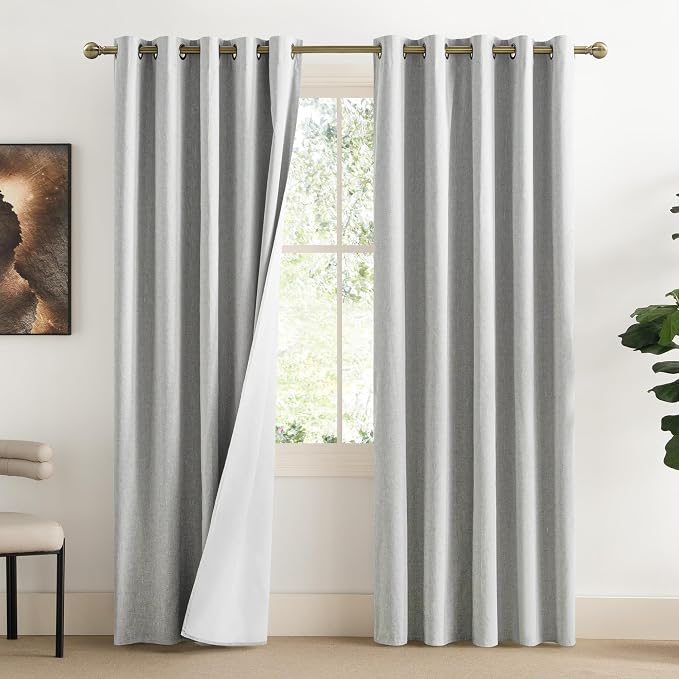 NICETOWN Grey Living Room Completely Shaded Linen Draperies, 2 Pieces, W62 x L72 by NICETOWN