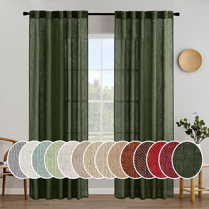 MIULEE Olive Green Linen Curtains 84 Inch Length 2 Panels by MIULEE