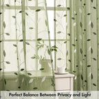 MIULEE Sage Green Sheer Curtains 2 Panels Embroidered Leaf Patterned Rod Pocket - Image 5