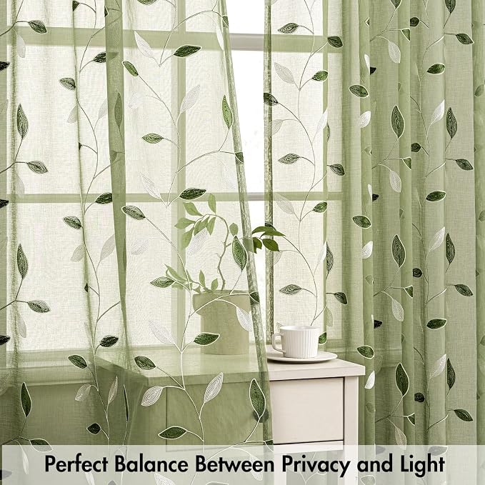 MIULEE Sage Green Sheer Kitchen Curtains 30x36 Inches Length 2 Panels - Image 5