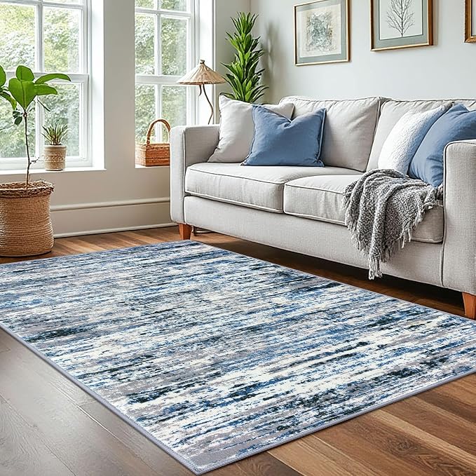 Lansny Modern Abstract 4x6 Living Room Washable Rug Non-Slip Soft Bedroom Area - Image 2