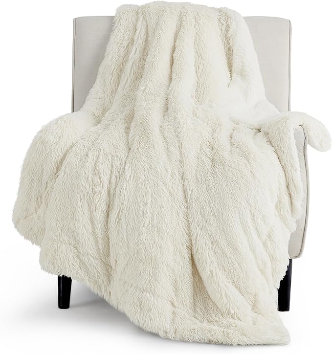 Bedsure GentleSoft Fuzzy Sherpa Faux Fur Twin Blanket Cream Cozy Gifts by BEDSURE