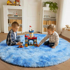 ONASAR Tie-Dye Blue Round Area Rug 4ft, Soft Bedroom Circle Rugs Floor Mats - Image 4