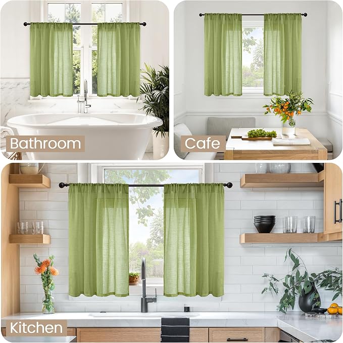 BGment 45 Inch Length Green Linen Curtains - Image 2