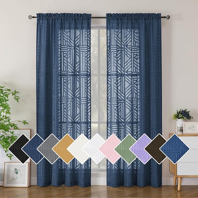 Simplebrand Navy Blue Sheer Curtains 72 Inch Length 2 Panels by Simplebrand