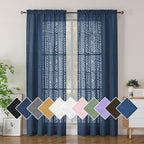 Simplebrand Navy Blue Semi Sheer Curtains 84 Inches Long 2 Panels, Light by Simplebrand