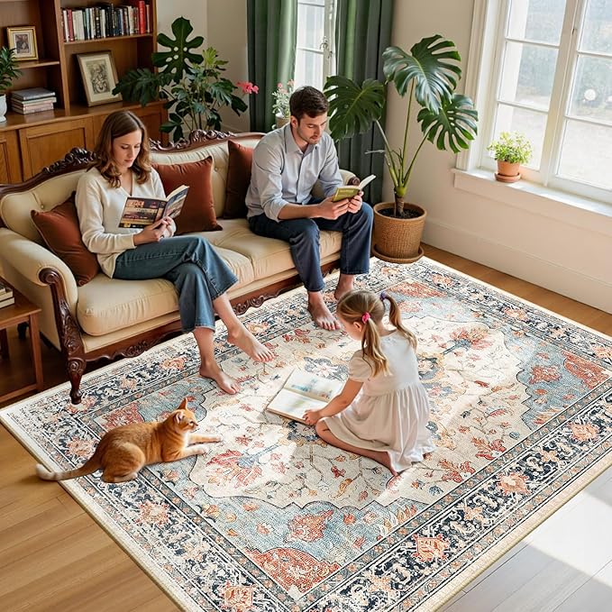 RELEANY Area Rugs 6'x9' Washable Non-Slip, Floral Vintage Distress Print - Image 3