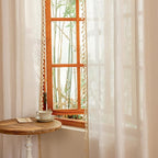 MYSKY HOME 90 Inch Boho Cream Semi Sheer Curtains Light Filtering Back Tab - Image 5