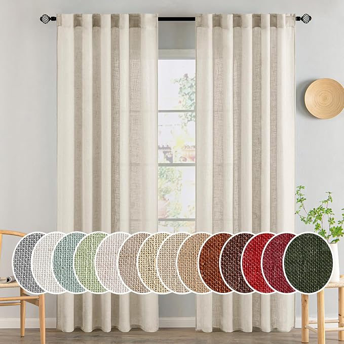 MIULEE Cream Linen Curtains 84 Inch Length 2 Panels by MIULEE