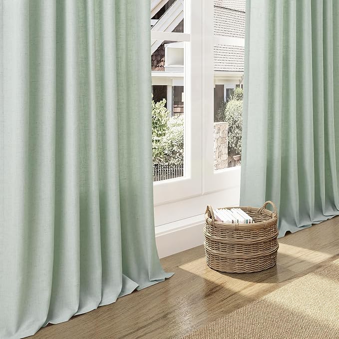 Nanspring Aqua Green Linen Curtains Semi Sheer 96 Inches Long 2 Panels Set - Image 6
