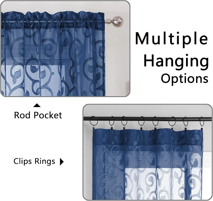 OWENIE Furman Blue Sheer Curtains 96 inches Long - Image 5