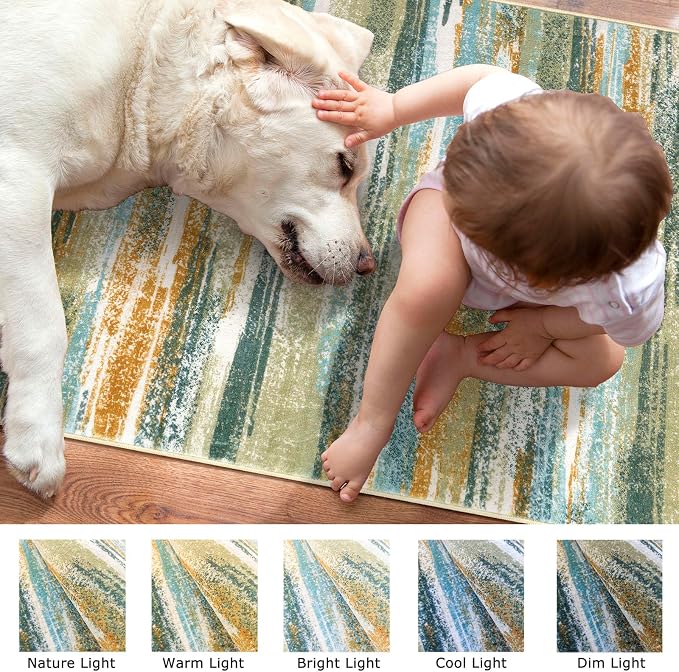Lansny Modern Abstract 6x9 Machine Washable Living Room Rug Non-Slip Soft - Image 3
