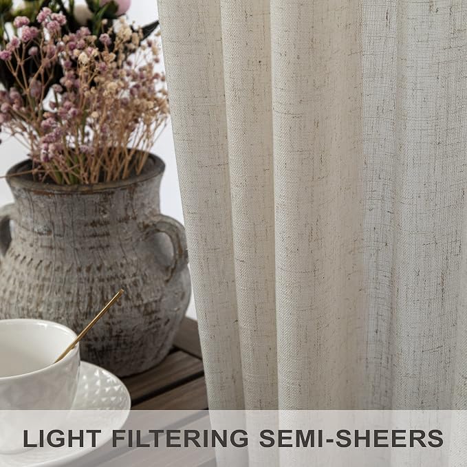 Beige Linen Curtains 38 Inch Width - Image 4