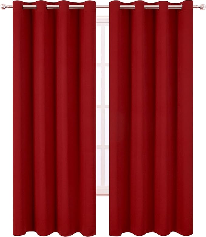 LEMOMO Dark Red Thermal Blackout Curtains/52 x 95 Inch/Set of 2 Panels Room - Image 2