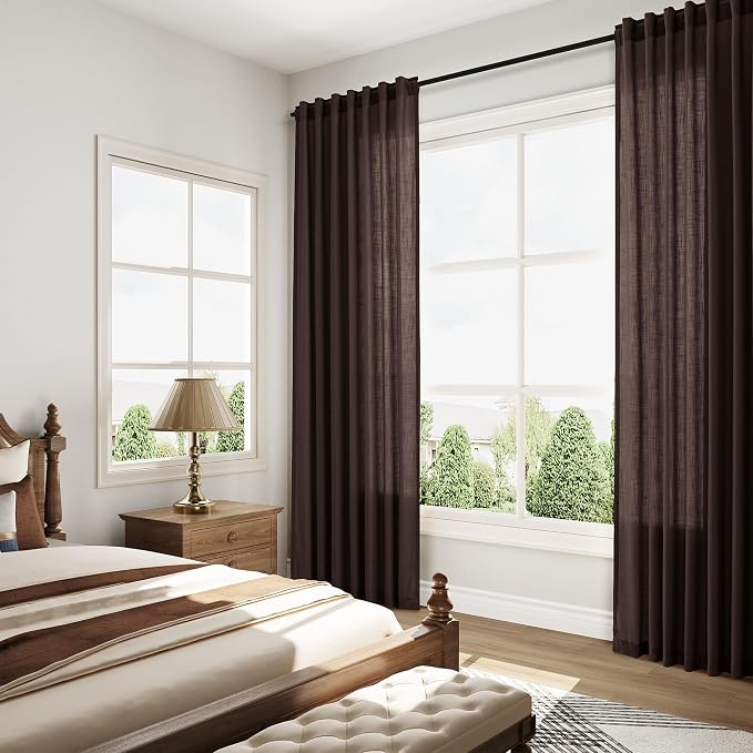 Coffee Brown Linen Curtains for Living Room 100 Inches Long Light Filtering - Image 7