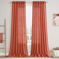 Nanspring Coral Linen Curtains 120 Inches Long 2 Panels Set Back Tab Loop by Nanspring