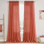 Nanspring Coral Linen Curtains 120 Inches Long 2 Panels Set Back Tab Loop by Nanspring