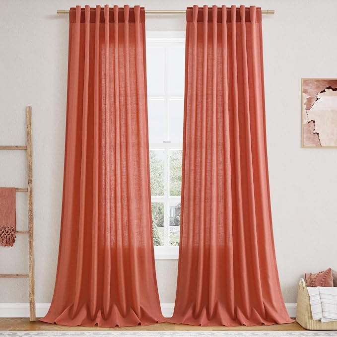 Coral Linen 96 Inch Length Curtains Panels 2 Panel Set Back Tab Rod Pocket by Nanspring