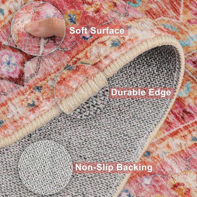 Yamaziot Washable Area Rug for Bedroom, 3x5 Non-Slip Boho Vintage Living Room - Image 3