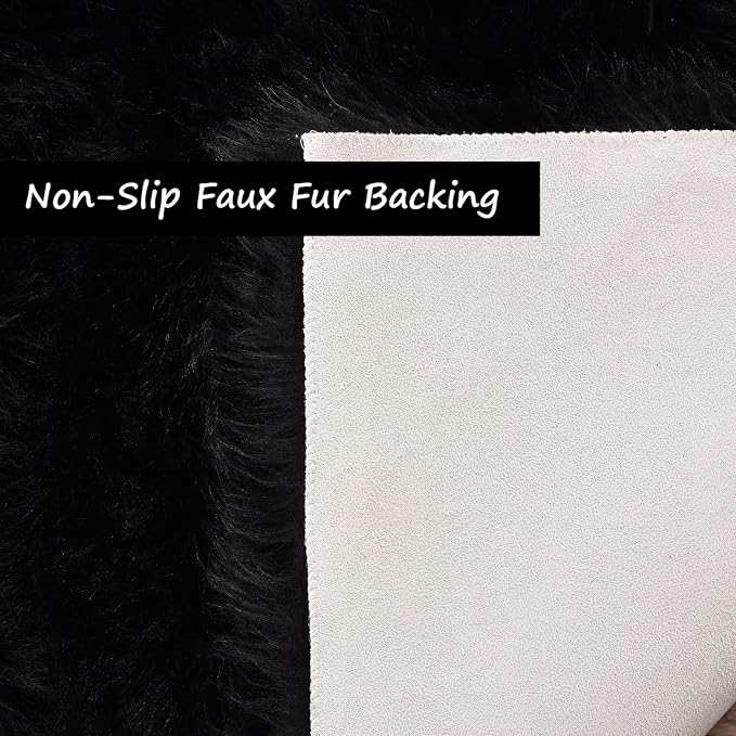 Goolela Black Sheepskin Area Rug 10x12 Fluffy Fuzzy Shag Carpet - Image 3
