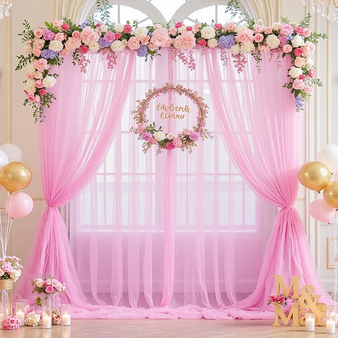 Pink Tulle Backdrop Curtain for Parties Girls Baby Shower 10ft X 8ft Light Pink - Image 4