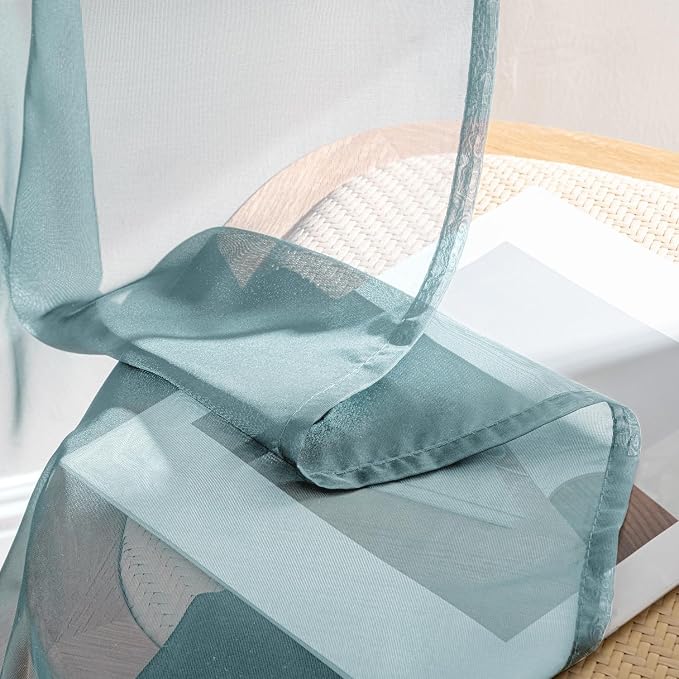 MIULEE Dusty Blue Sheer Curtains 90 Inches Long, 4 Panels Set, Light Filtering - Image 7