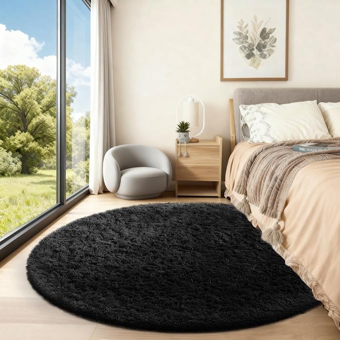 Ophanie Round Rug 5Ft Black Circle Area Rug, Room Decor - Image 5