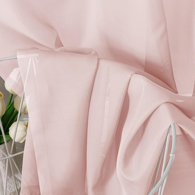 Aiyufeng Blush Pink Sheer Curtains 63 Inch Length 2 Panels Set, Light Filtering - Image 8