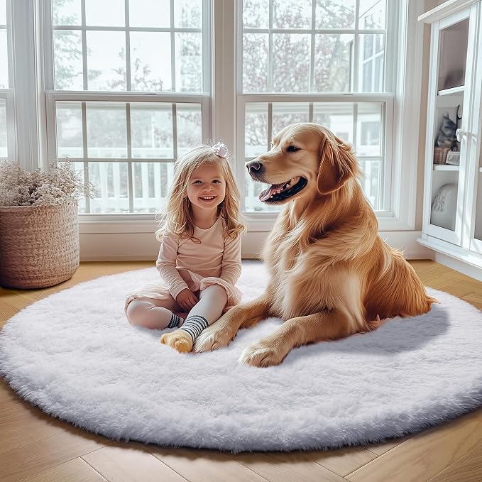 ONASAR White Round Area Rug 4ft, Soft Bedroom Circle Rugs Floor Mat - Image 5