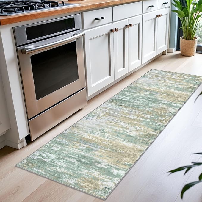 KOZYFLY Modern Abstract Runner Rugs 2x6 Light Green Yellow Machine Washable - Image 3