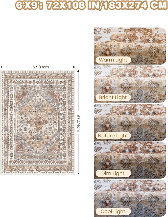 6x9 Area Rugs for Living Room, Soft Low Pile Indoor Washable Rugs for Bedroom - Image 2