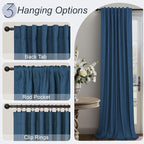 Navy Blue Curtains 108 Inches Long 2 Panel Faux Linen Nautical Modern Farmhouse - Image 6