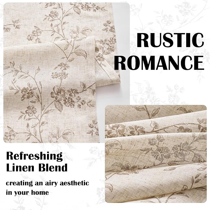 "Lazzzy Farmhouse Polyester blended Curtains Taupe Floral Curtains 96 Inch - Image 4