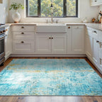 Area Rug 4x6 Teal Blue Rug Washable Boho Rugs Non Slip Low Pile Abstract Small by OmpaaHomeDecor