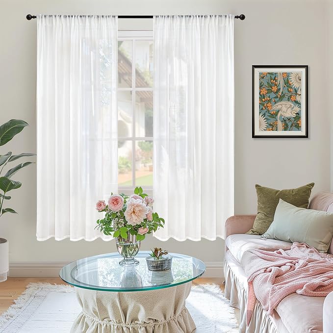 BGment White Semi Sheer Linen Curtains 63 Inch Length - Image 2