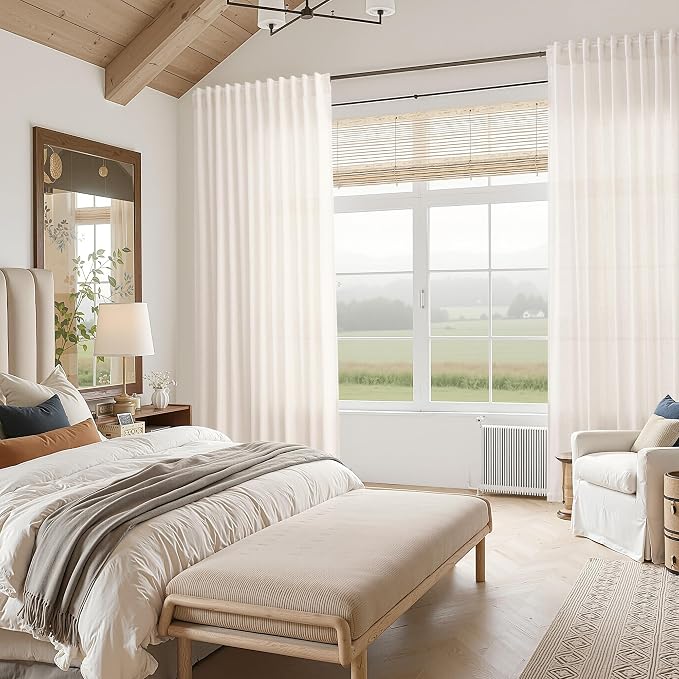 Ivory White Linen Curtains 108 Inches Long Back Tab Pocket Modern Farmhouse - Image 7